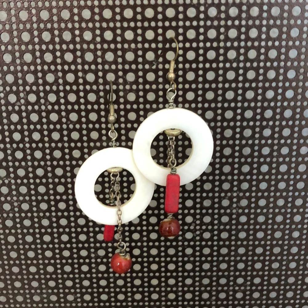 3/$12 white and red dangle earrings